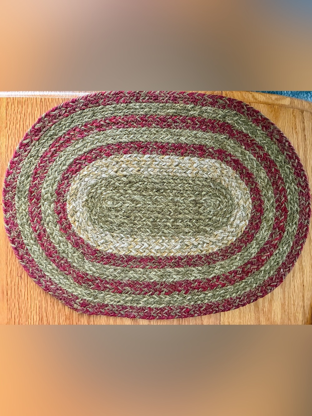 Handwoven Oval Braided Rug - Olive Green & Burgundy
